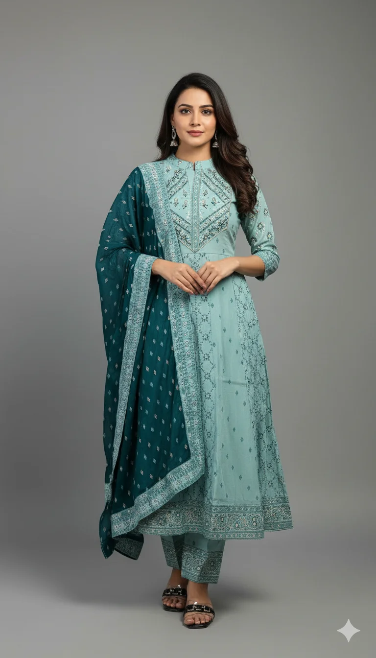 Pastel Blue Sequin Zari Embroidered Anarkali Set