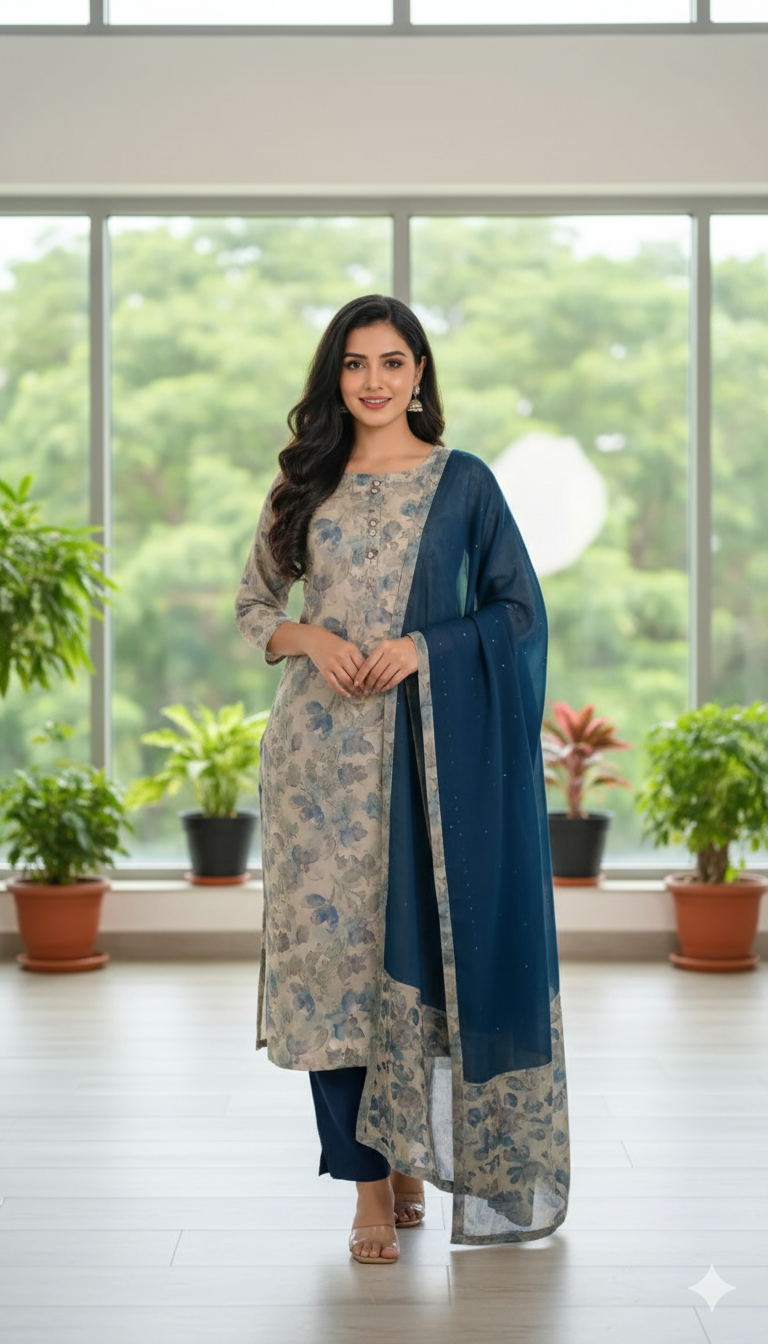 Women’s Embroidered Straight Kurta Suit Set – Timeless Ethnic Elegance