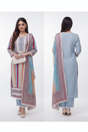 Printed Round Neck Kurta with Trousers & Dupatta – Stylish Ethnic Ensemble for Women