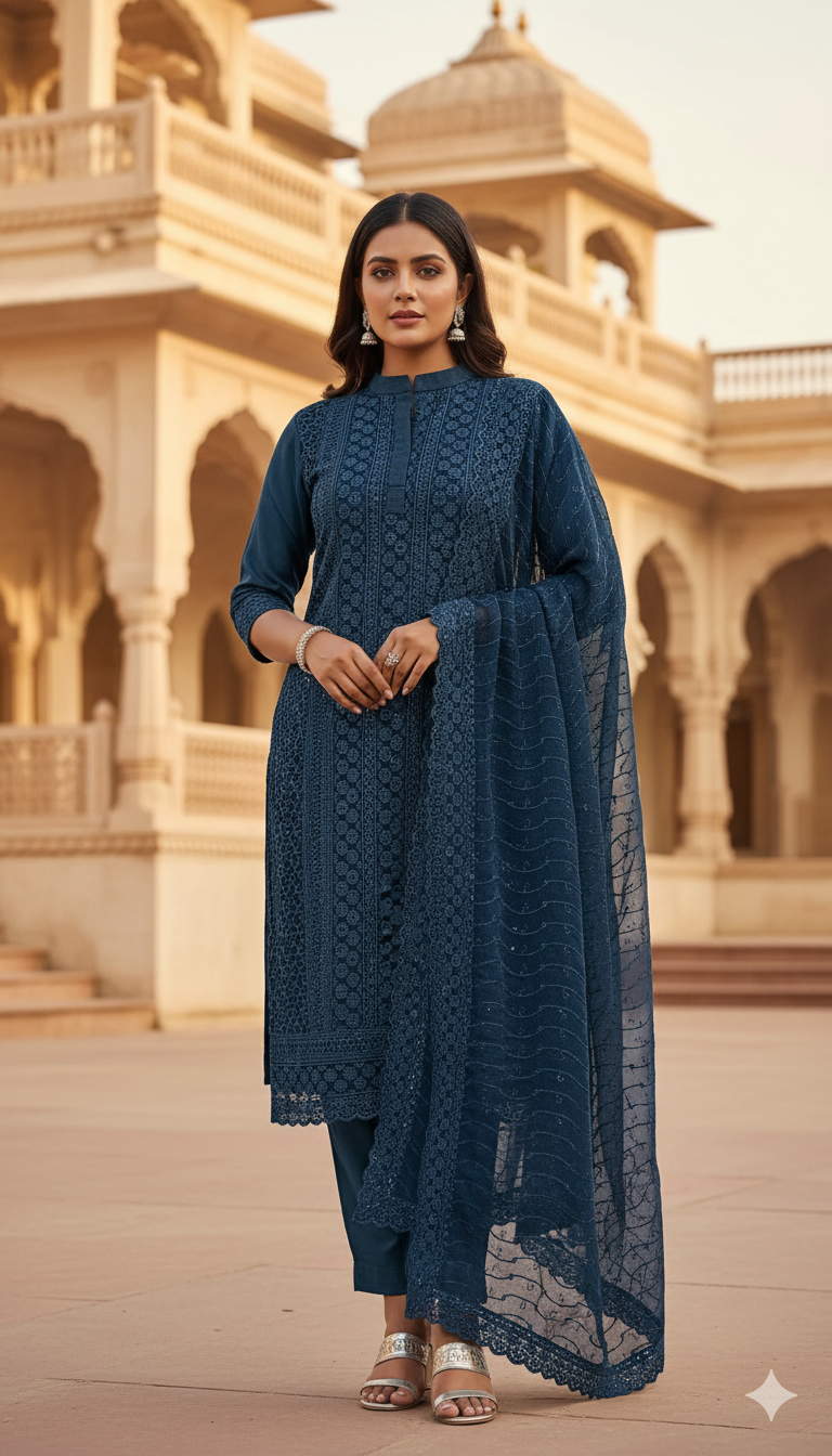 Women Teal 3pcs Kurta Set with Dupatta – Elegant Ethnic Wear for Every Occasion