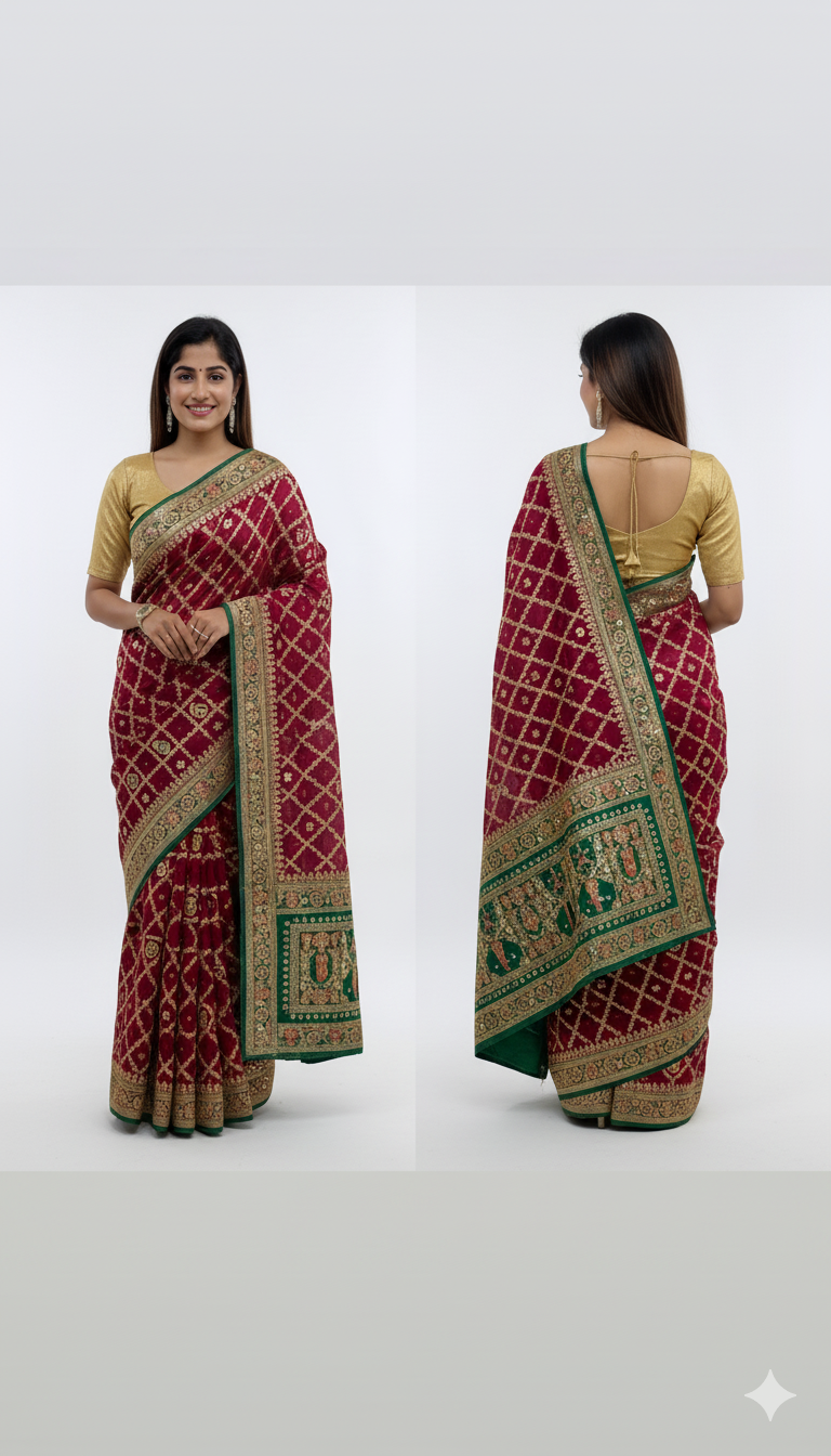 Geometric Print Silk Saree – Modern Elegance Meets Timeless Tradition