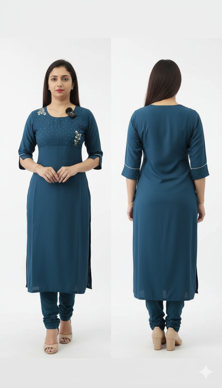 Floral Embroidered Thread Work Straight Kurta with Trousers β Elegant Ethnic Wear for Women