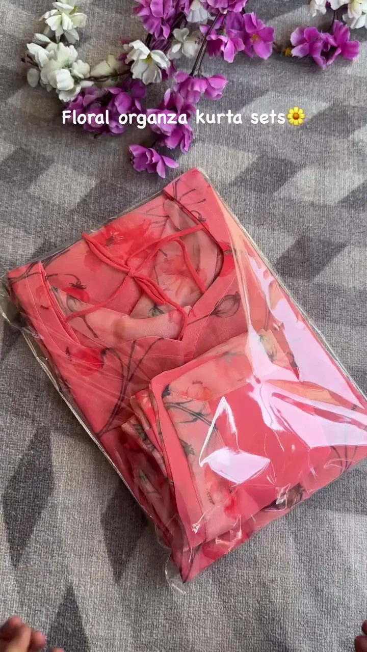 Peach Bloom Floral Organza Kurta Set – A Whisper of Elegance for Everyday