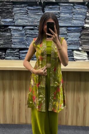 Hot Pink Printed Indo-Fusion Co-Ord Set with Jacket Layer