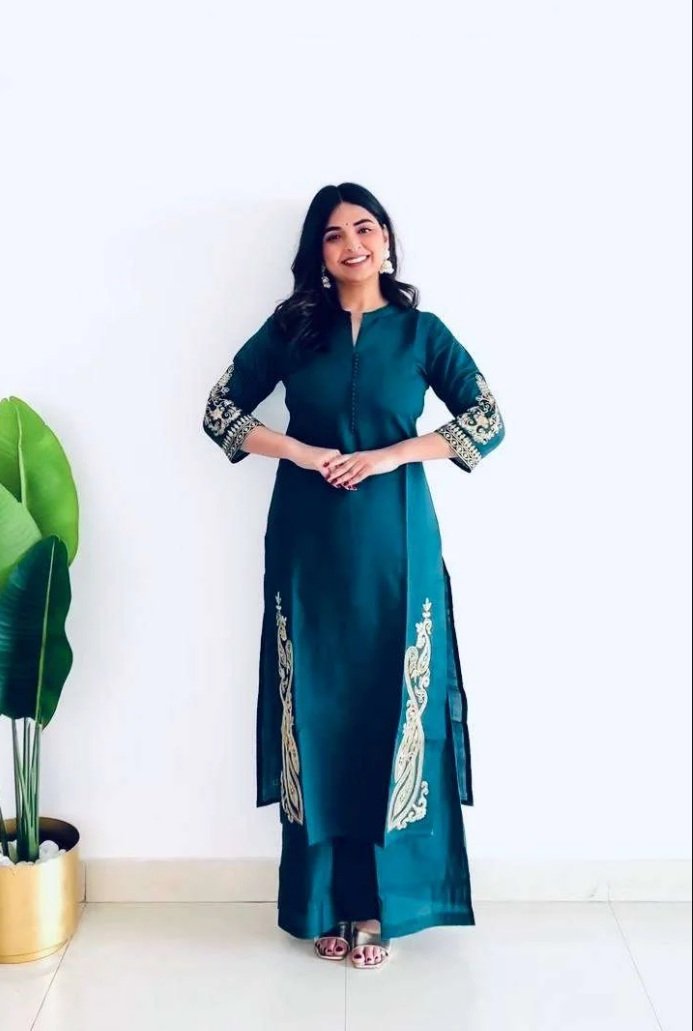 Designer Heavy Roman Silk Top Plazzo Suit Set