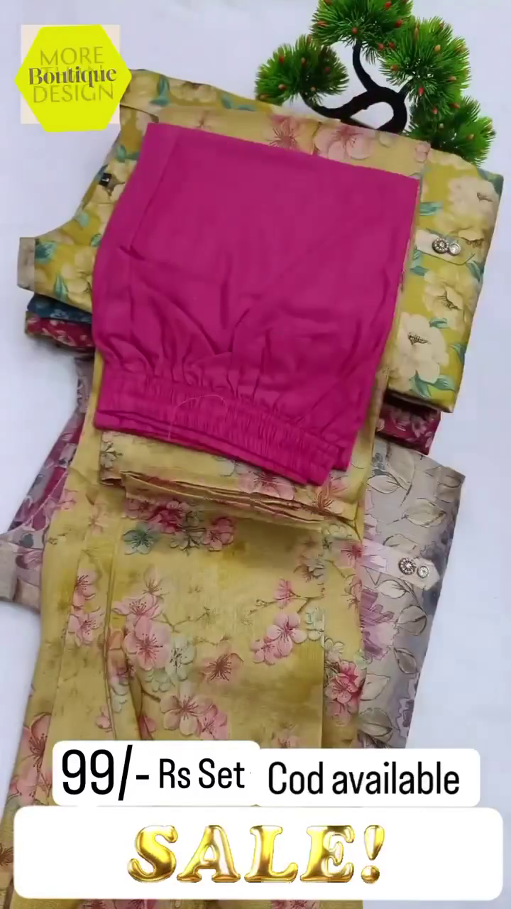 Women Mustard Yellow Floral Print Cotton Silk Kurta Set with Pink Pant - Image 3